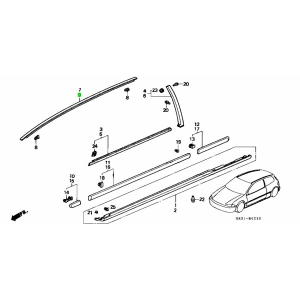 Honda OEM - Honda Civic EG Hatch Back Left Roof Molding