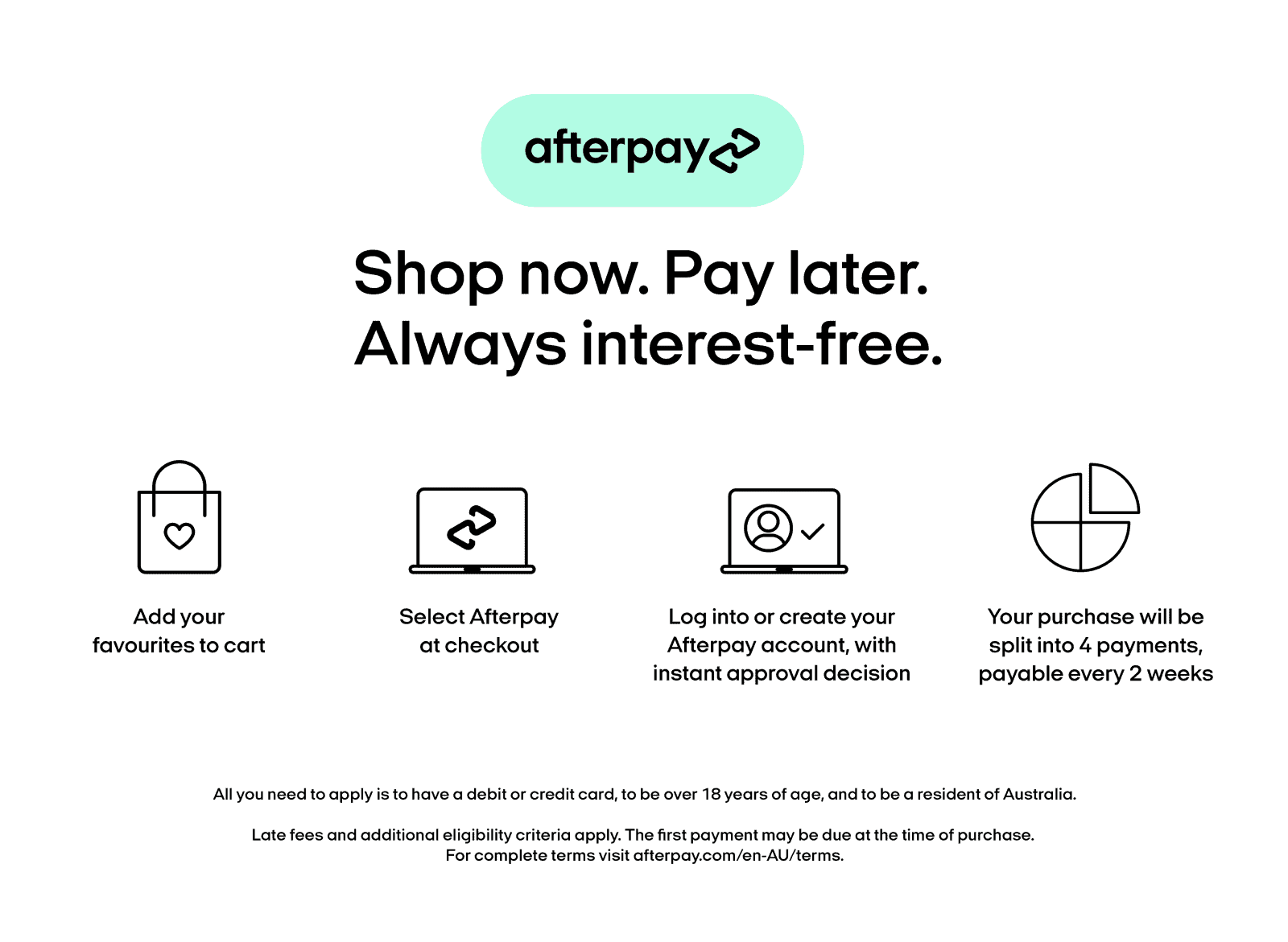 Elusive Racing Afterpay Shop Now, Pay later, Always interest-free